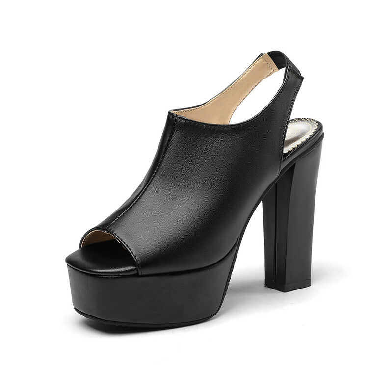Women's Color Contrast Peep Toe Platform Chunky Heel Sandals