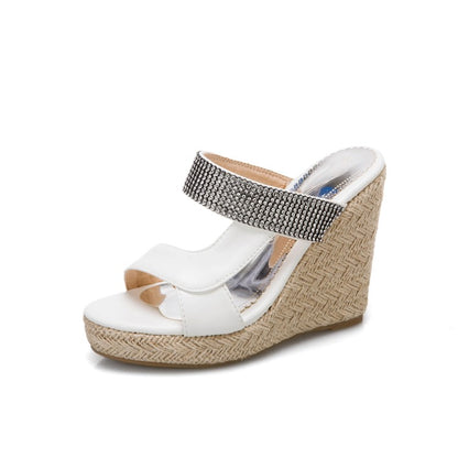 Women's Rhinestone Woven Wedge Heel Platform Sandals