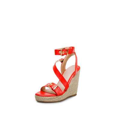 Women's Strap Buckle Woven Wedge Heel Platform Sandals