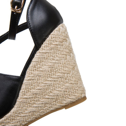 Women's Butterfly Knot Ankle Strap Woven Wedge Heel Platform Sandals