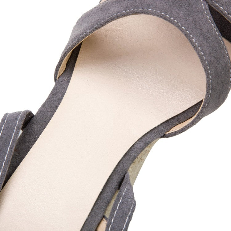 Women's Suede Cross Strap Woven Wedge Heel Platform Gladiator Sandals