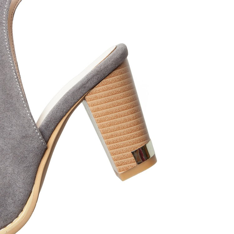 Women's Solid Color Suede Peep Toe Lace Up Block Heel Sandals