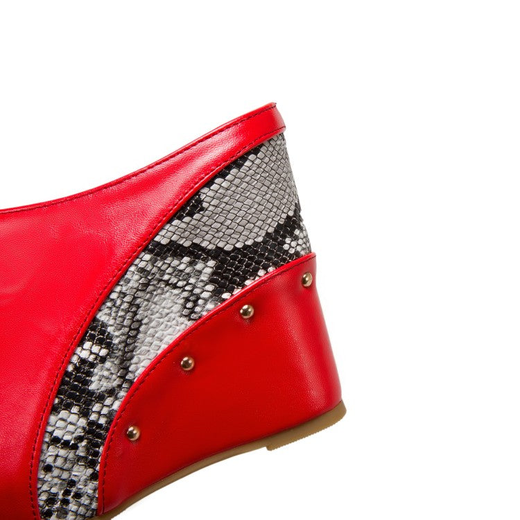 Women's Solid Color Peep Toe Print Rivets Wedge Heel Platform Sandals