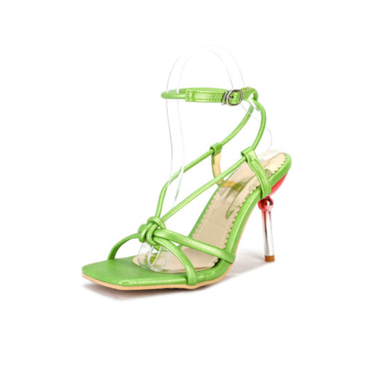 Women's Candy Color Narrow Straps Square Toe Stiletto High Heel Sandals