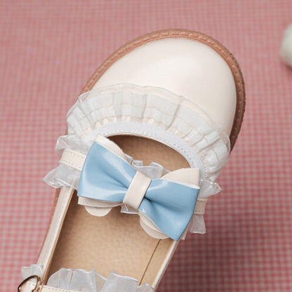 Women's Lolita Lace Bowtie Mary Janes Flats Shoes