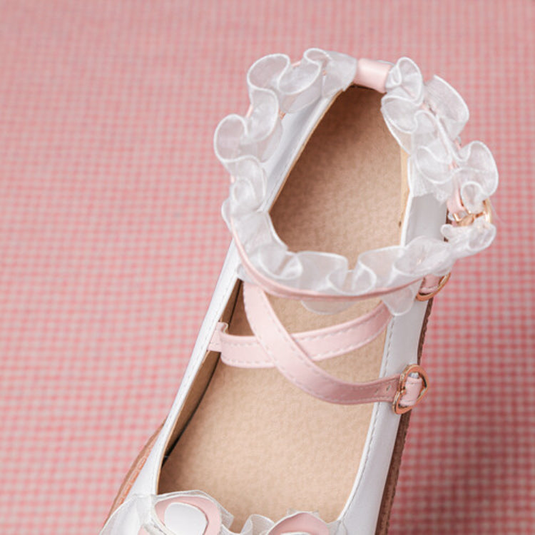 Women's Lolita Bowties Knot Crossed Lace Straps Flats Shoes