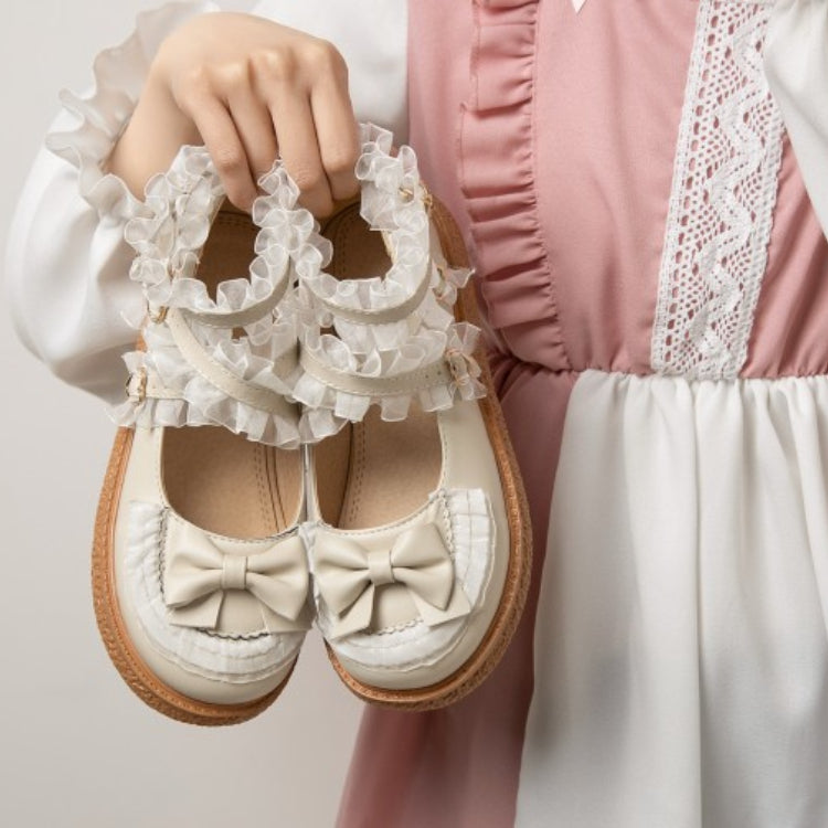 Women's Lolita Lace Bowties Knot Cross Strap Flats Shoes