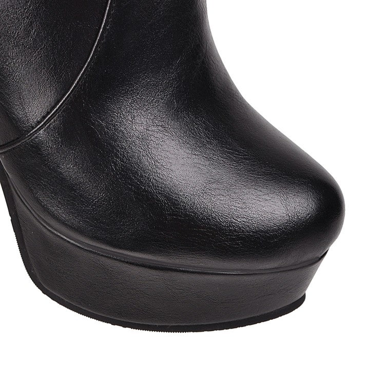 Women's Pu Leather Snake Pattern Chunky Heel Platform Short Boots