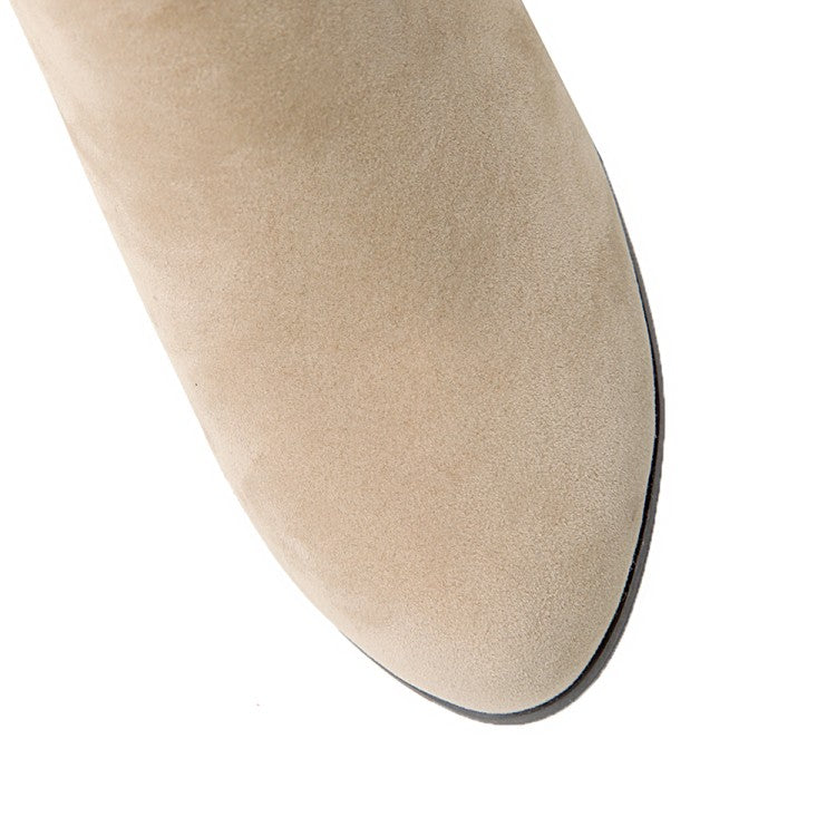 Women's Flock Pointed Toe Straps Tassel Block Heel Short Boots