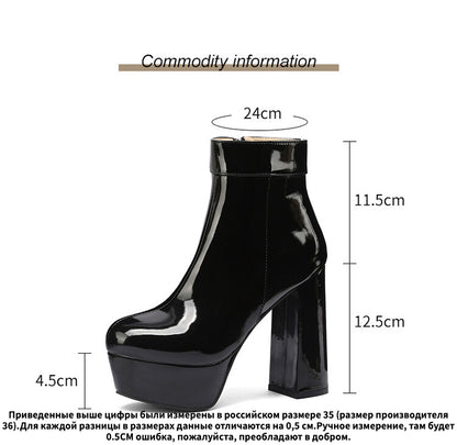 Women's Side Zippers Block Chunky Heel Platform Short Boots