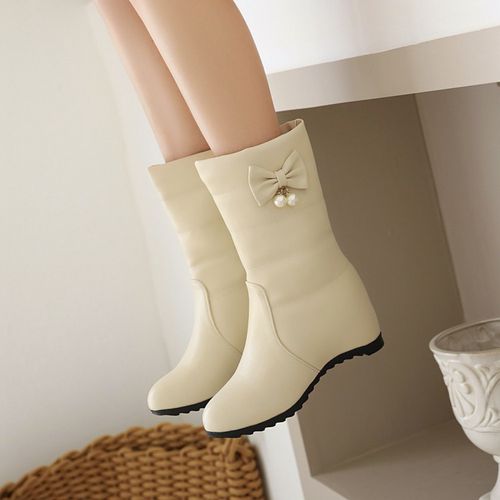 Women Bow Tie Pearl Short Boots Winter Shoes