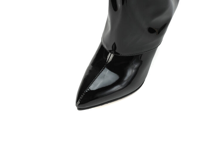 Women's Fold Pointed Toe Stiletto Heel Mid Calf Boots
