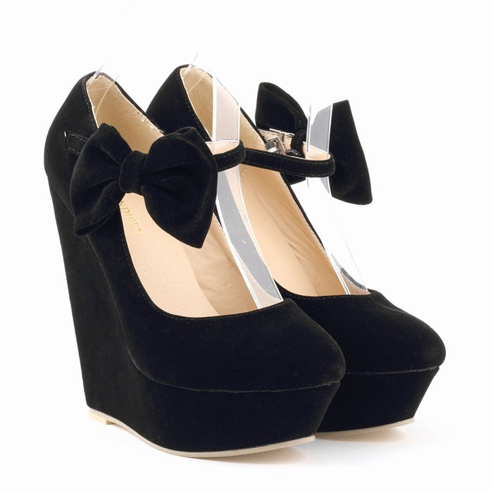 Ankle Straps High Heels Platform Wedge Shoes Black 9916