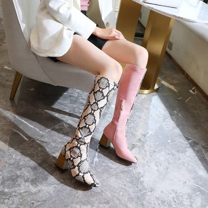 Women Color Matching High Heels Knee High Boots