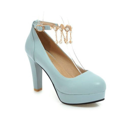 Women Pearl Chunky Heel Platform Pumps