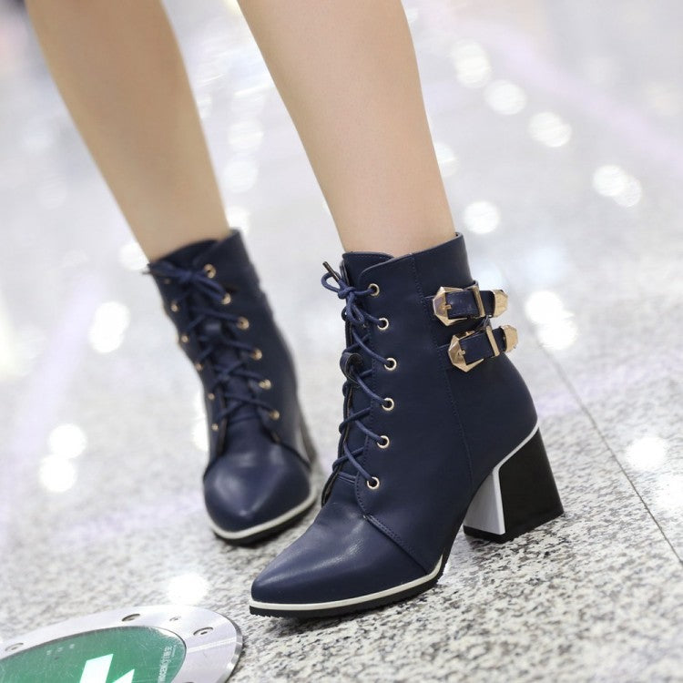 Pointed Toe Lace Up Short Boots Plus Size Women Shoes 4172