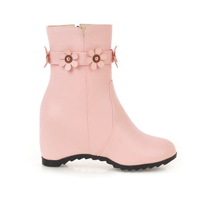 Women Flower Wedges Short Boots Winter Shoes