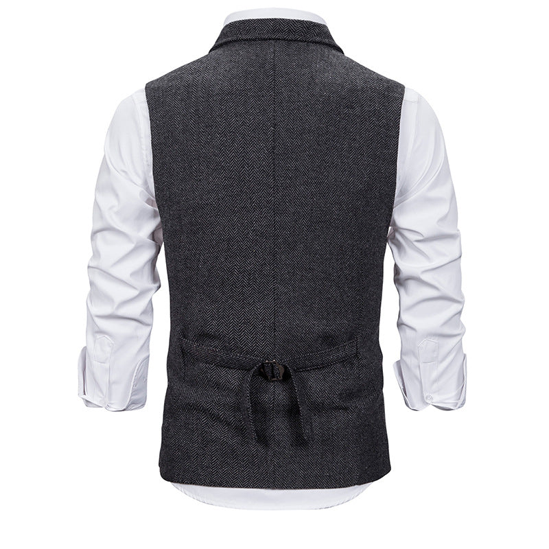 Men's Woollen Single Breasted Turndown Tough Guy Suit Vest