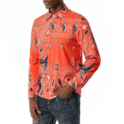 Men's 3D Button Retro Printing Long Sleeves Casual Shirts