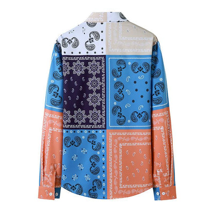 Men's 3D Button Retro Printing Long Sleeves Casual Shirts