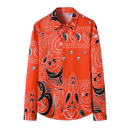 Men's 3D Button Retro Printing Long Sleeves Casual Shirts