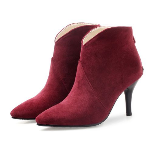 Pointed Toe Zipper Women's High Heeled Ankle Boots