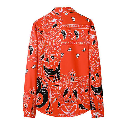 Men's 3D Button Retro Printing Long Sleeves Casual Shirts