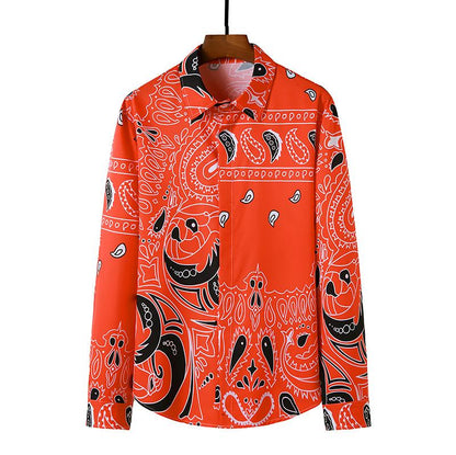 Men's 3D Button Retro Printing Long Sleeves Casual Shirts