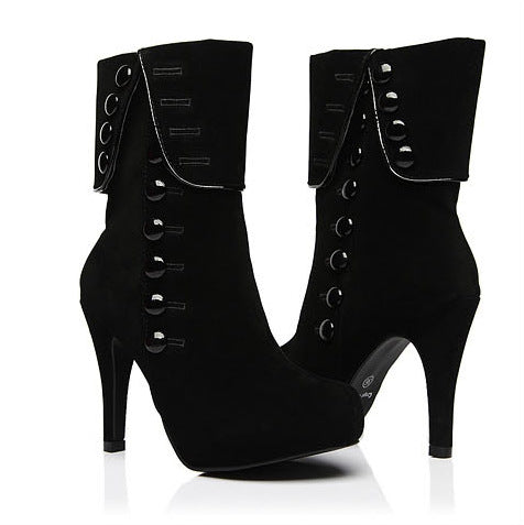 Button Suede High Heeled Ankle Boots 4654