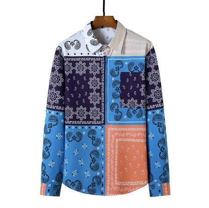 Men's 3D Button Retro Printing Long Sleeves Casual Shirts