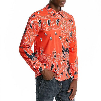 Men's 3D Button Retro Printing Long Sleeves Casual Shirts