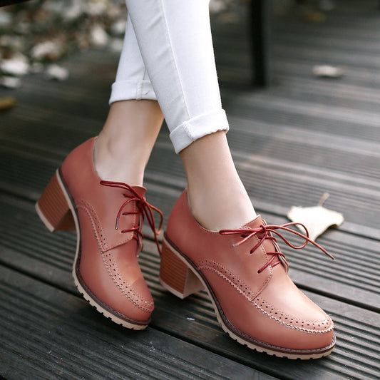 Lace Up Women Mid Heels Oxford Shoes 3330