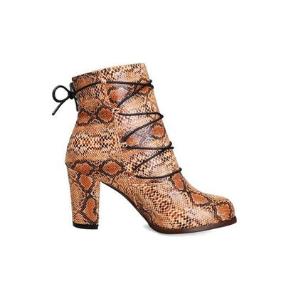 Women Snake Pattern High Heels Short Boots Winter Shoes