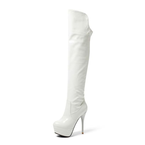 Patent Leather Women High Heel Platform Knee High Boots