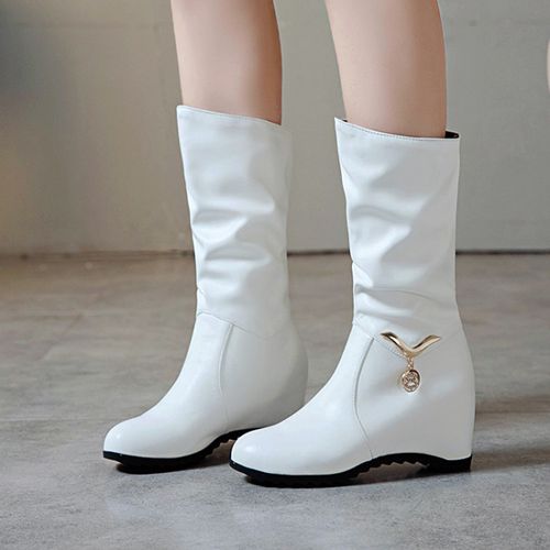 Women Wedges Mid Calf Boots Winter Shoes