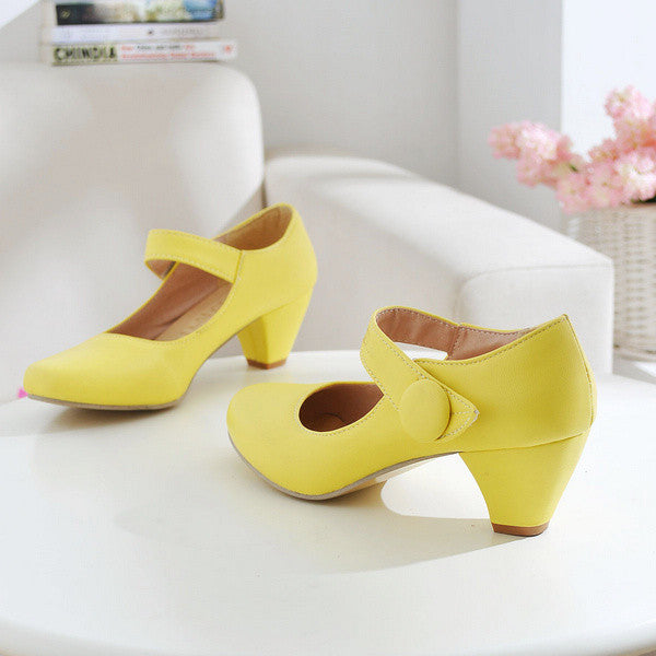 Women's Mary Jane Candy Color Block Heels Pumps