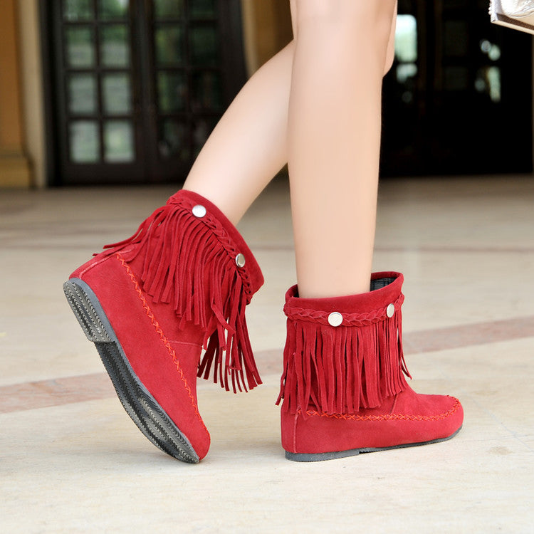 Women's Tassel Rivets Low Heels Short Boots