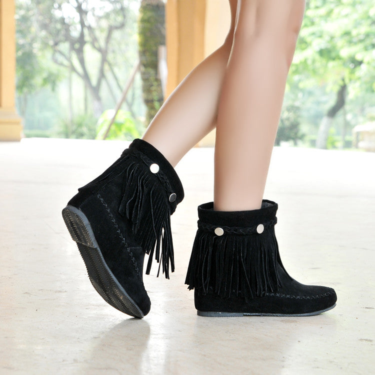 Women's Tassel Rivets Low Heels Short Boots