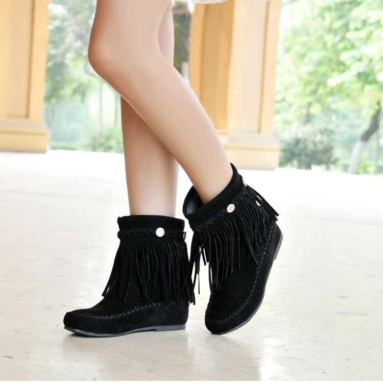 Women's Tassel Rivets Low Heels Short Boots