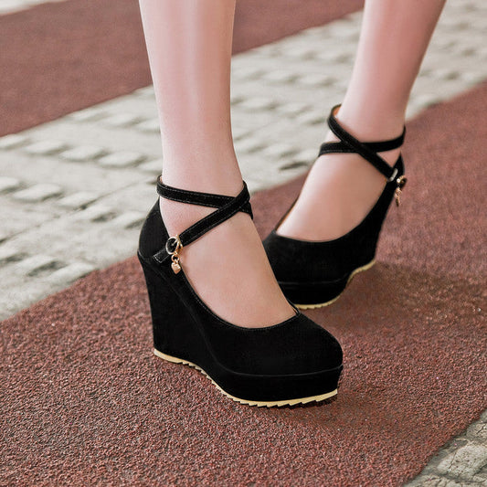 Women's Ankle Strap Heels Platform Wedges Shoes
