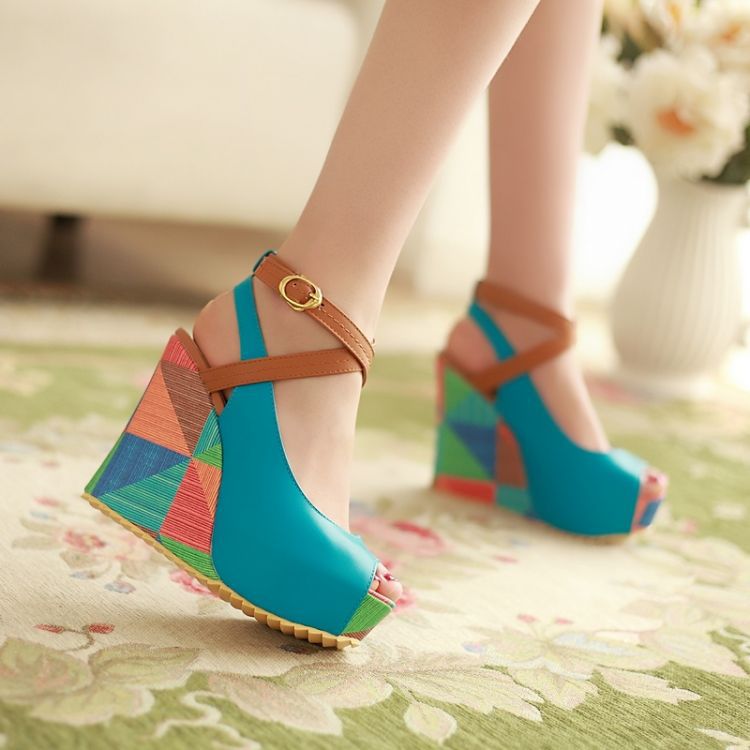 Peep Toe Straps Women Sandals Wedge Heels Shoes for Summer 5490
