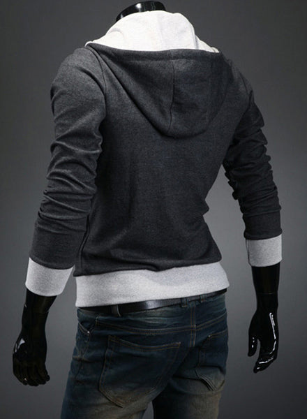 Street Style Side Zipper Studs Long Sleeves Men's  Polyester Hoodies 6153