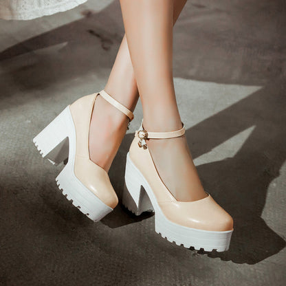 Women's Ankle Strap High Heels Platform Pumps