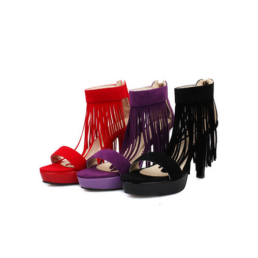Women's Tassel Stiletto High Heel Platform Sandals