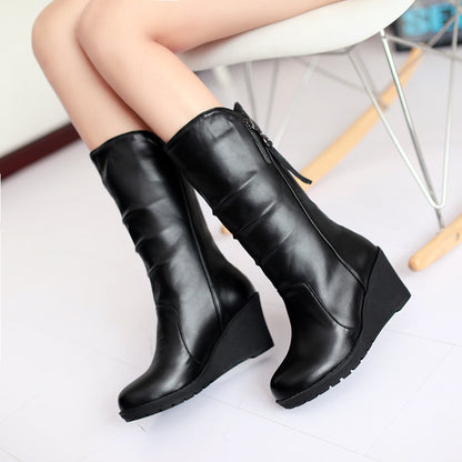 Women's Platform Wedges Heel Mid Calf Boots