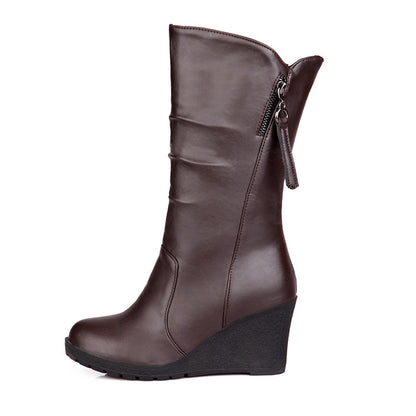 Women's Platform Wedges Heel Mid Calf Boots