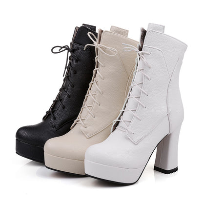 Women's Lace Up High Heels Short Boots