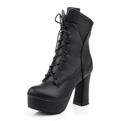 Women's Lace Up High Heels Short Boots