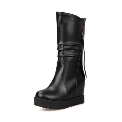 Women's Platform Wedges Heel Mid Calf Boots