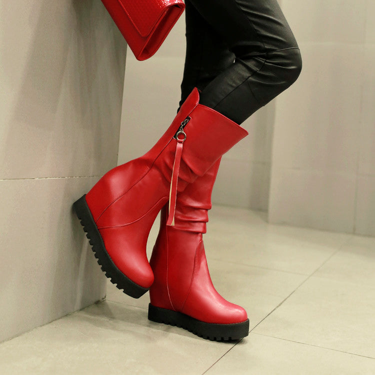 Women's Platform Wedges Heel Mid Calf Boots